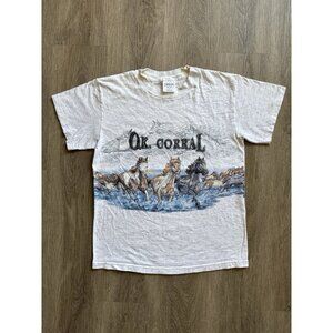 Vintage 90's O.K. Corral Wild West Horse Nature Art Cowboys Medium Shirt Rare